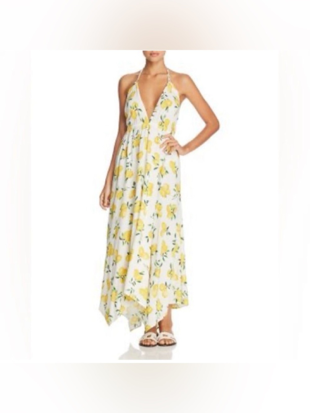 Kate Spade Lemon Print Halter Maxi Dress - Yellow & White - Picture 3 of 12